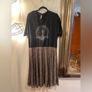 OOAK Upcycled Cold Hard Cash Black and Leopard Graphic Print Dress